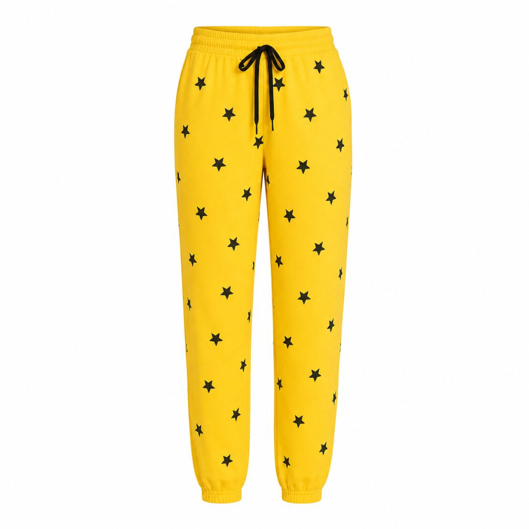 Yellow & Black Star Print Drawstring Pants